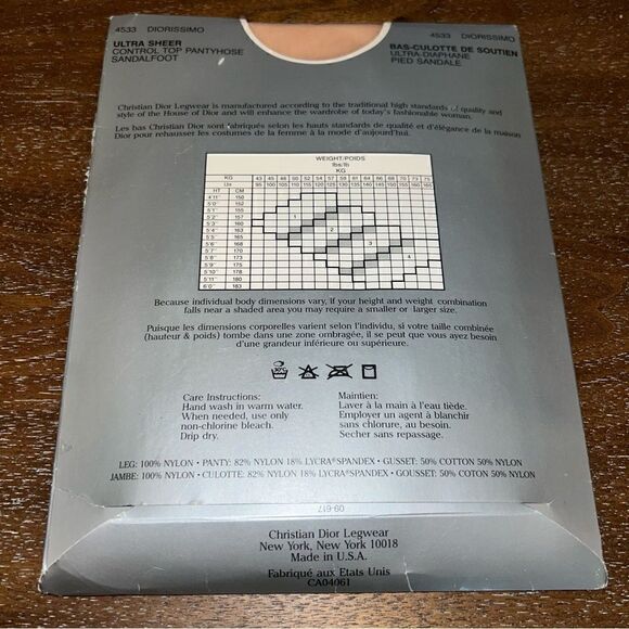 New, Christian Dior 4533 Diorissimo Ultra Sheer Control Top Pantyhose (2 pack) - Picture 6 of 8